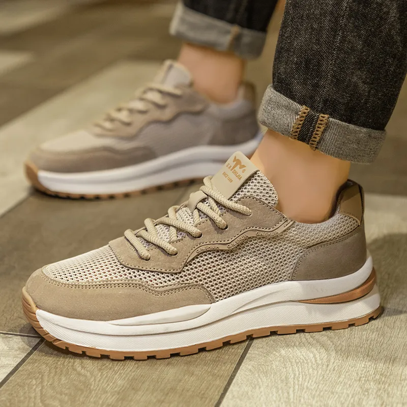G.N.SHIJIA Casual Shoes Men Low Top Beige Brown/Beige Green-5