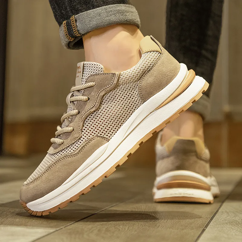 G.N.SHIJIA Casual Shoes Men Low Top Beige Brown/Beige Green-4