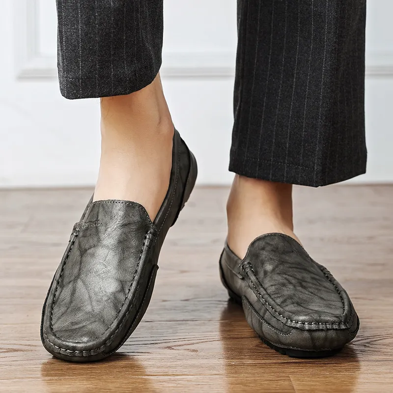 G.N.SHIJIA Gommino Loafers Men Black/Gray-15