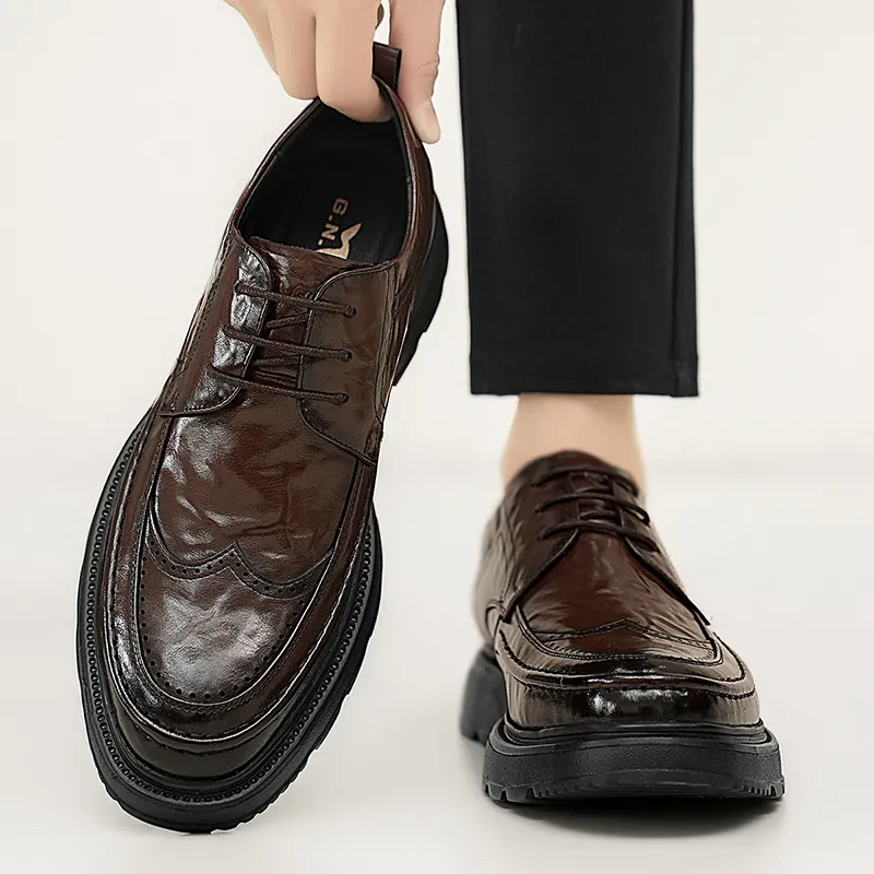 G.N.SHIJIA Dress Shoes Men Low Top Black/Brown-17