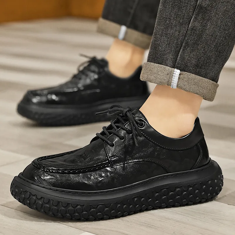 G.N.SHIJIA Men's Casual Shoes Men Low Top Black/Dark Brown-7