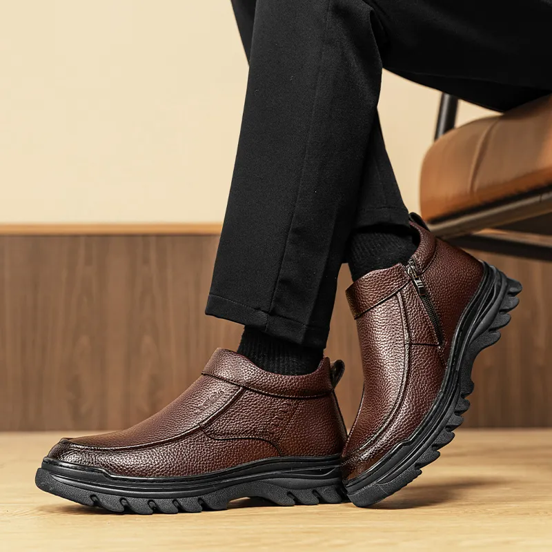 G.N.SHIJIA Men's Casual Shoes Men Mid Top Black/Brown-5