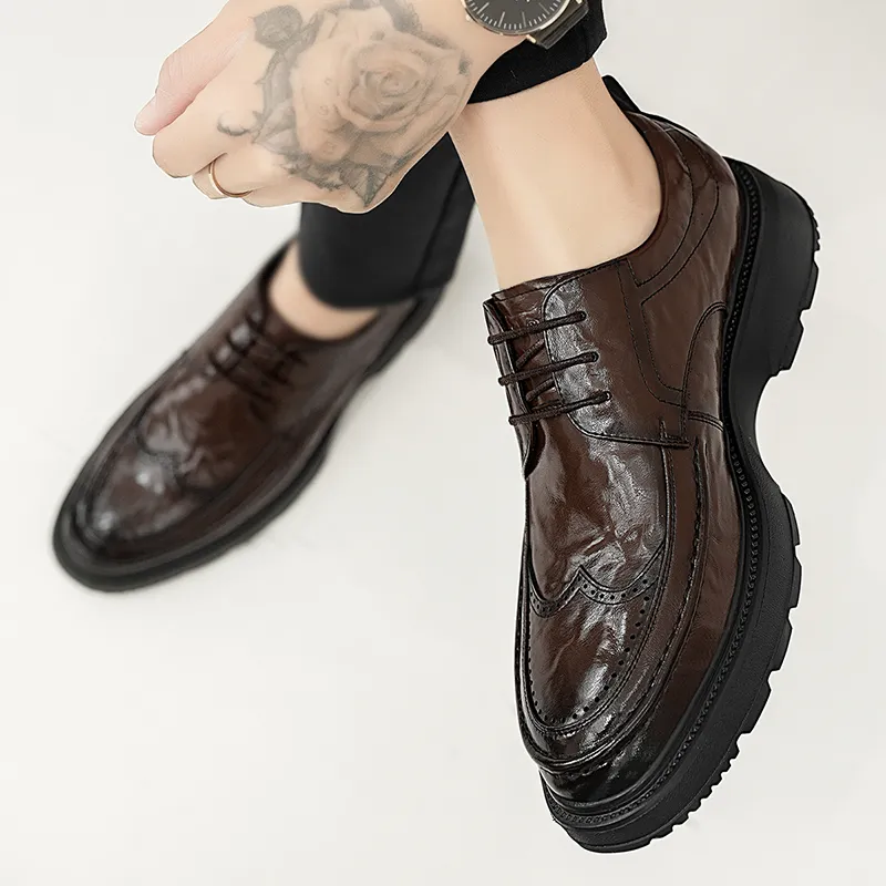 G.N.SHIJIA Dress Shoes Men Low Top Black/Brown-19
