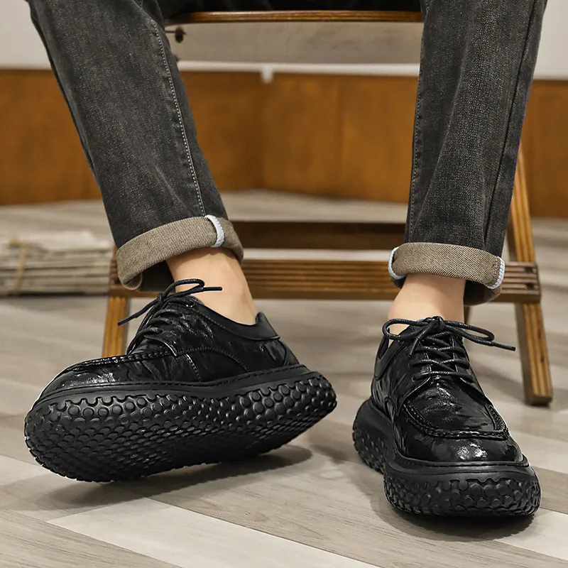 G.N.SHIJIA Men's Casual Shoes Men Low Top Black/Dark Brown-11