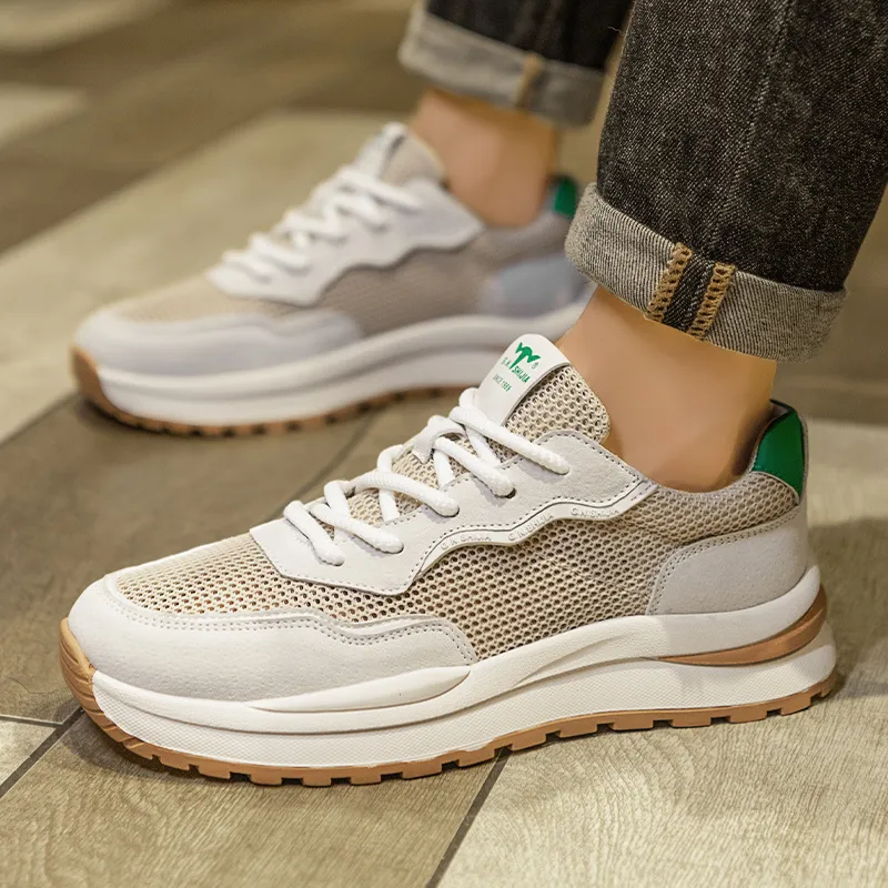 G.N.SHIJIA Casual Shoes Men Low Top Beige Brown/Beige Green-13