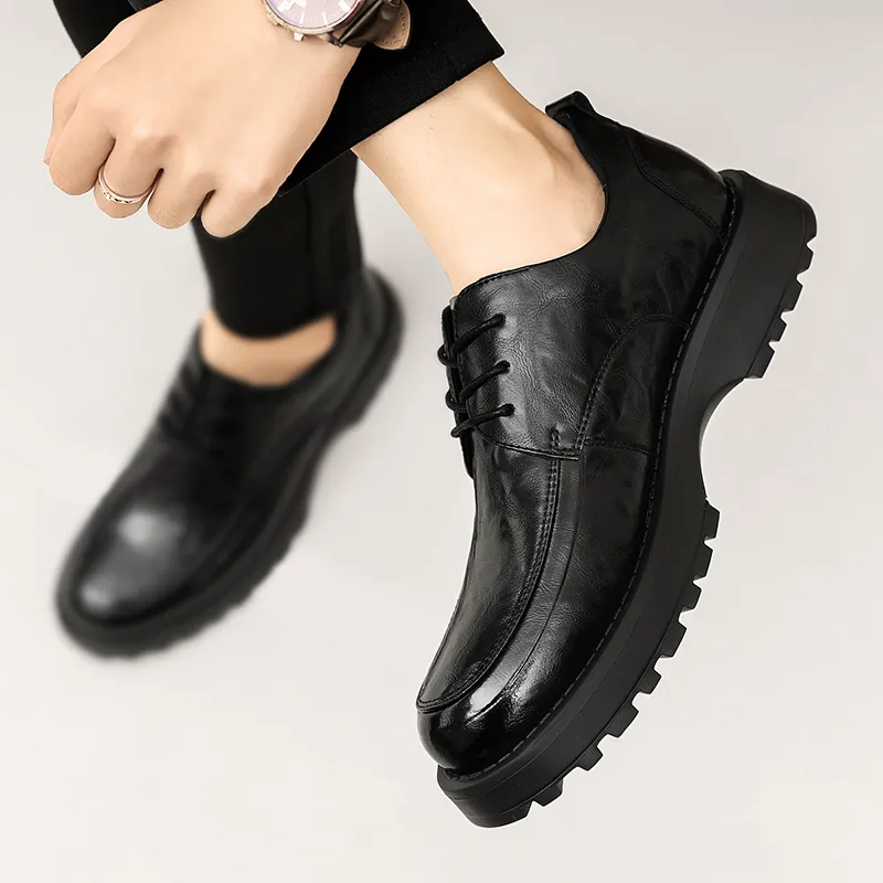 G.N.SHIJIA Men's Casual Shoes Men Low Top Black/Brown-10