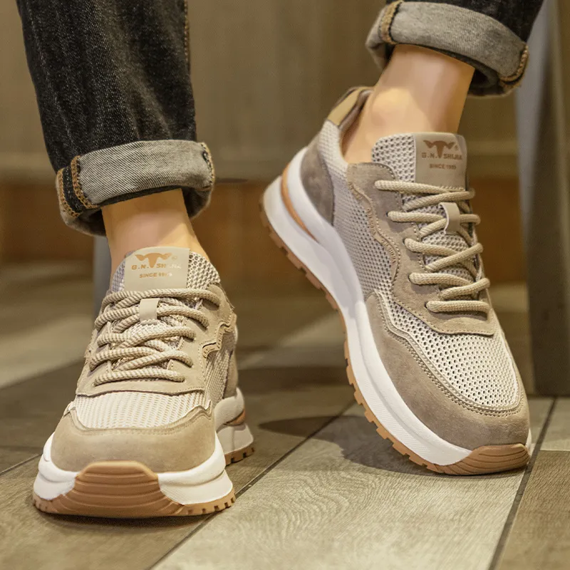 G.N.SHIJIA Casual Shoes Men Low Top Beige Brown/Beige Green-6
