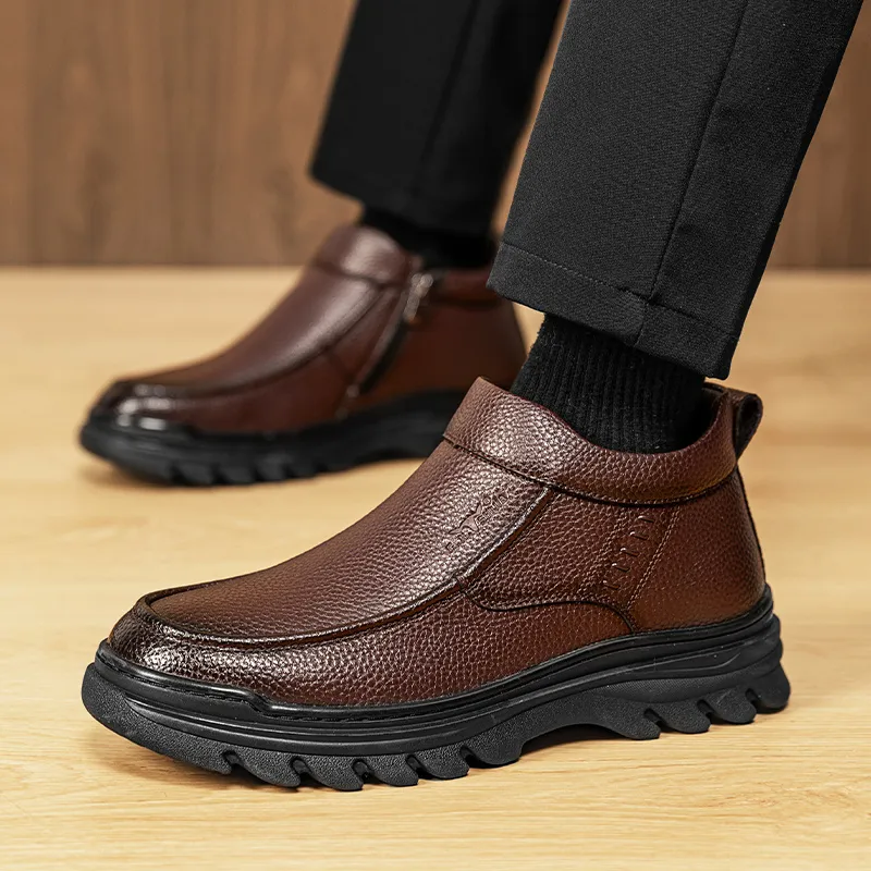 G.N.SHIJIA Men's Casual Shoes Men Mid Top Black/Brown-6