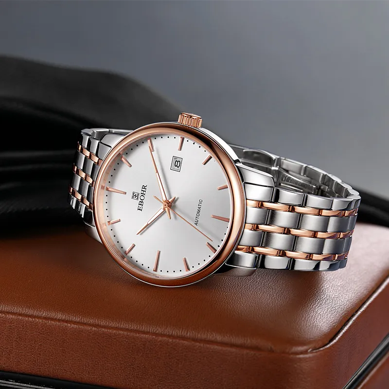 EBOHR Master Collection Mechanical Movement Stainless Steel Strap Watch Men's Watches White Dial-2
