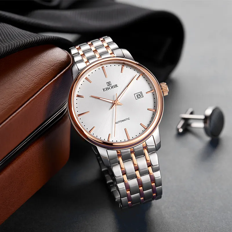 EBOHR Master Collection Mechanical Movement Stainless Steel Strap Watch Men's Watches White Dial-1