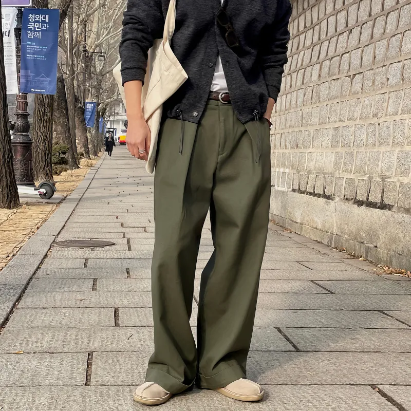 I'm David Casual Pants Unisex Army Green-5