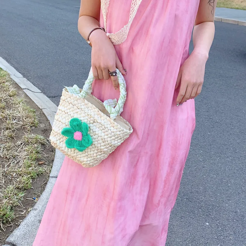 YZUE Woven Handbag Regular Women's Pink/Blue/Green/Yellow-11