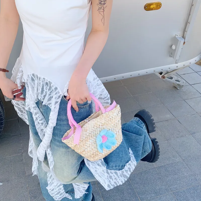 YZUE Woven Handbag Regular Women's Pink/Blue/Green/Yellow-7