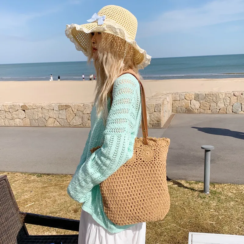 YZUE Woven Handbag, Shoulder Bag Regular Women's White/Brown-1