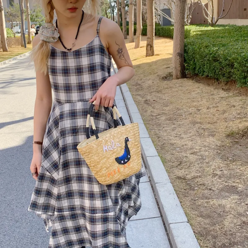 YZUE Straw Woven Tote Bag, Handbag, Shoulder Bag Small Medium Large Size Women's Apricot-4