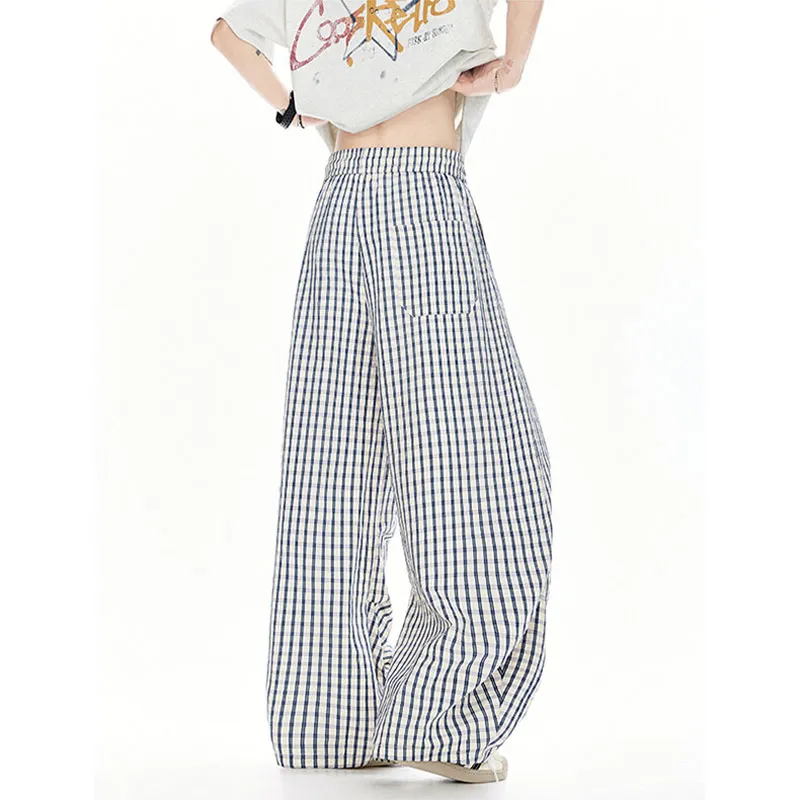 SOLIDITY Casual Pants Unisex Blue Plaid-3