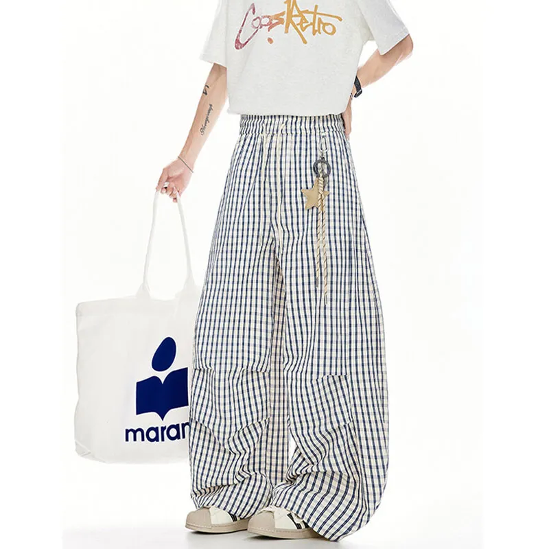 SOLIDITY Casual Pants Unisex Blue Plaid-2