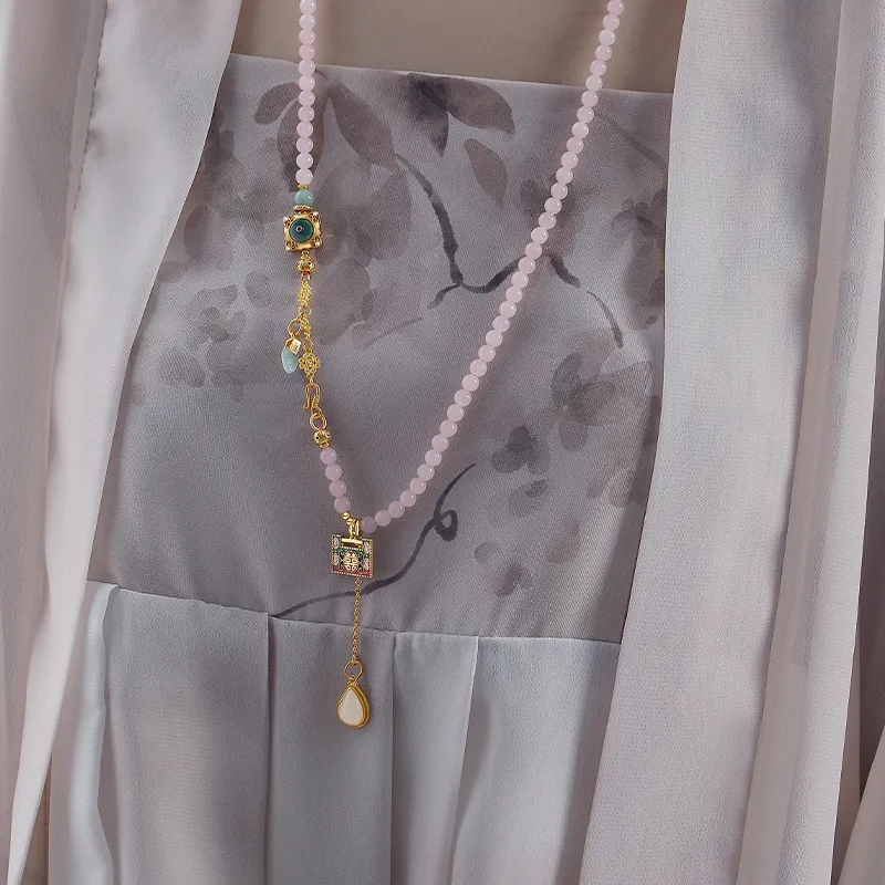 QIAOWUQIAONV Hetian Jade Necklaces Dusty Pink Women's-3