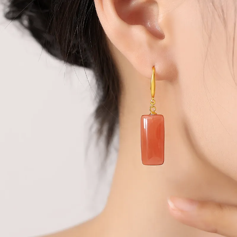 QIAOWUQIAONV Southern Red Agate Earrings Women's-5