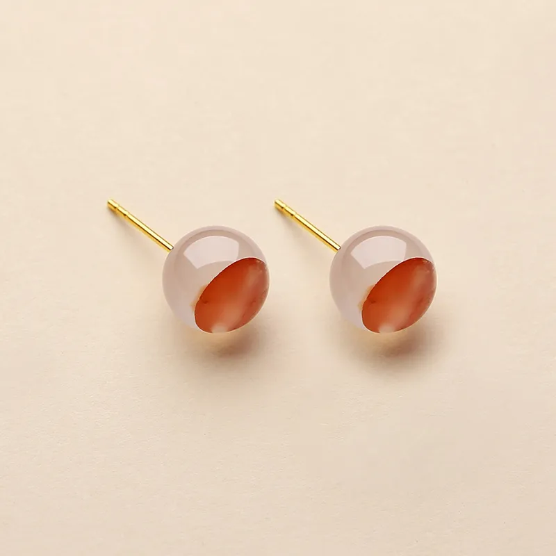 QIAOWUQIAONV Ice Drift Southern Red Agate Stud Earrings Women's-6