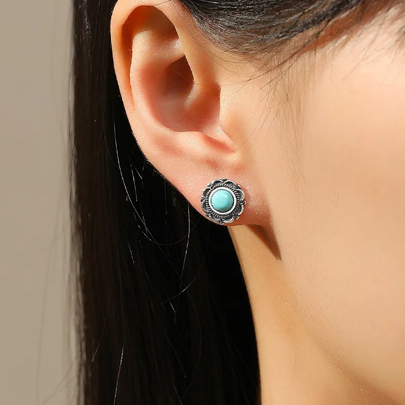 QIAOWUQIAONV Turquoise Stud Earrings Women's-5