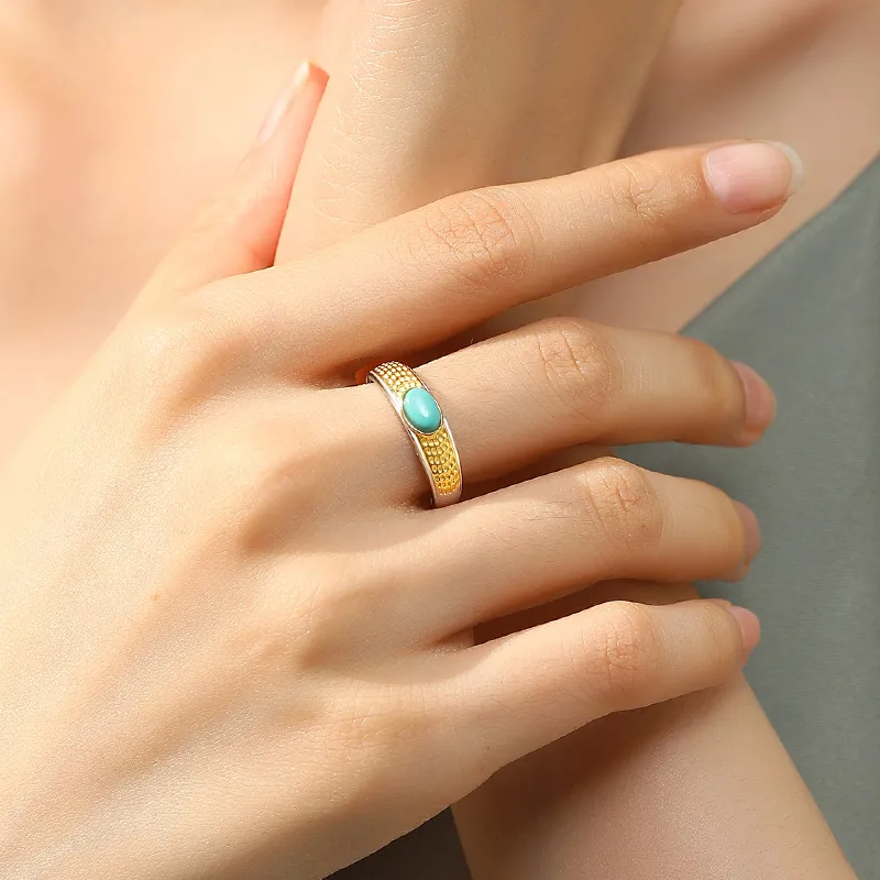 QIAOWUQIAONV Turquoise Rings Women's-4