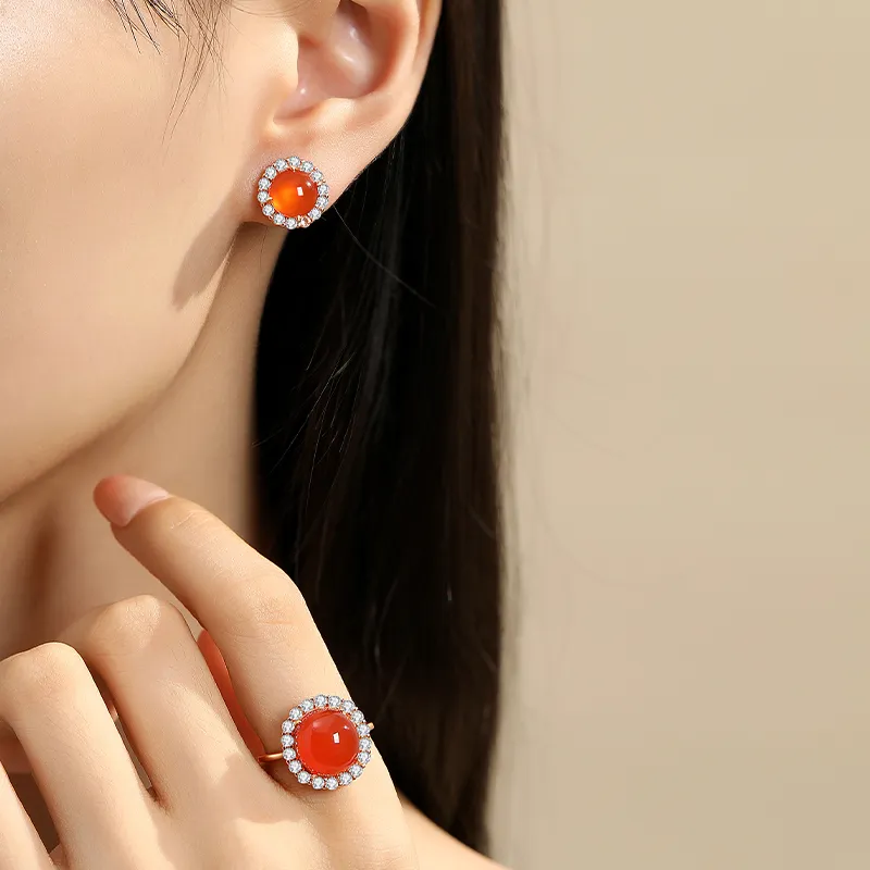 QIAOWUQIAONV Southern Red Agate Rings Women's-5