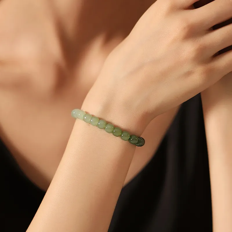 QIAOWUQIAONV Beaded Bracelet Hand Accessory Pale Greenish White Jade Women's-3