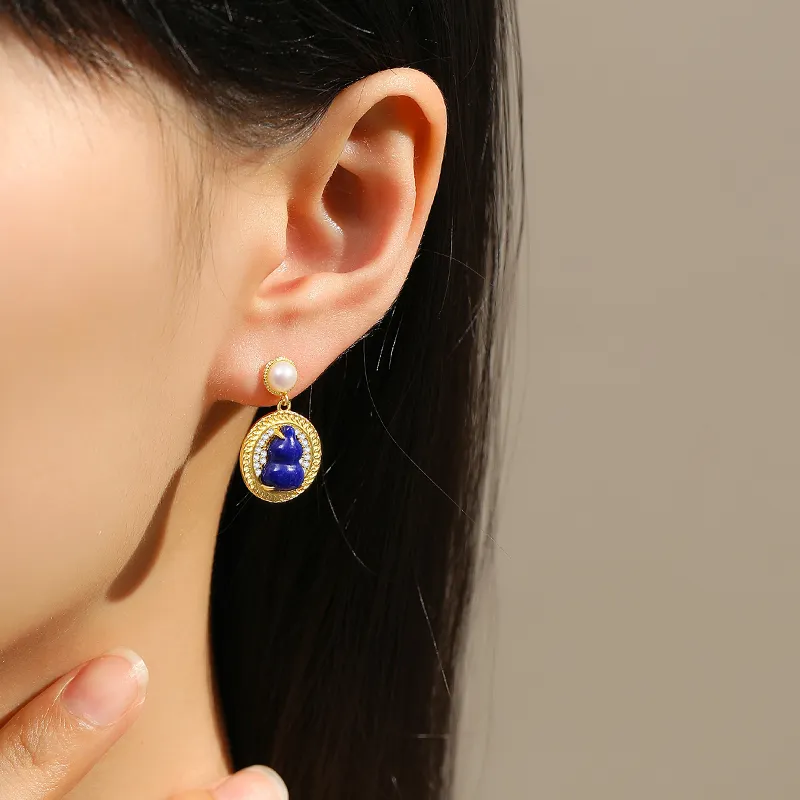 QIAOWUQIAONV Lapis Lazuli Earrings Women's-5