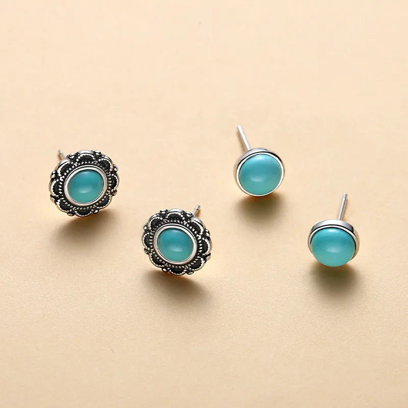 QIAOWUQIAONV Turquoise Stud Earrings Women's-3