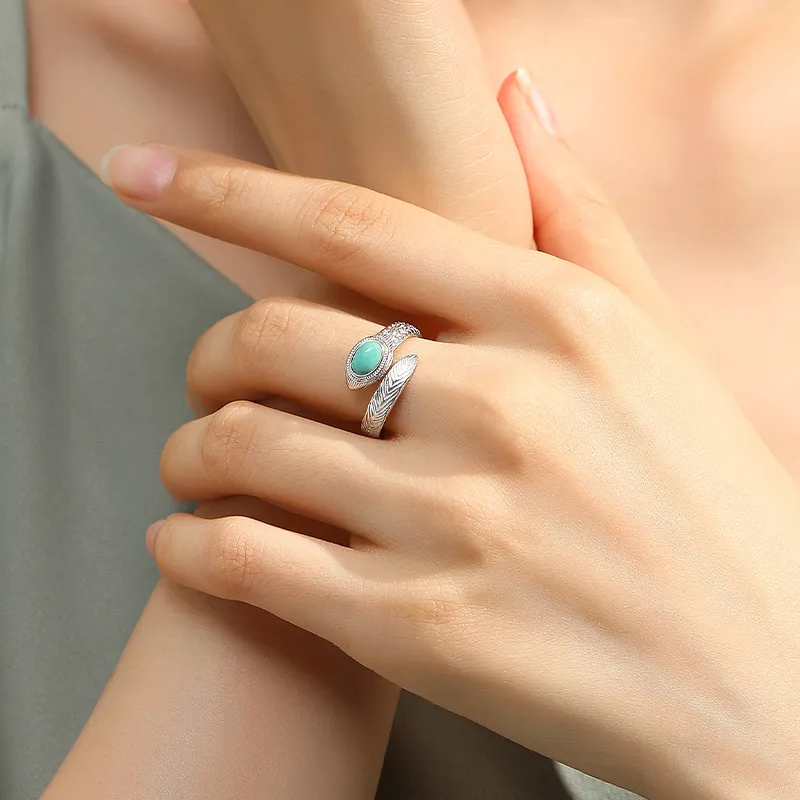 QIAOWUQIAONV Turquoise Rings Women's-4