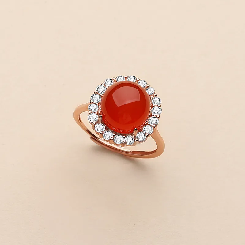 QIAOWUQIAONV Southern Red Agate Rings Women's-3