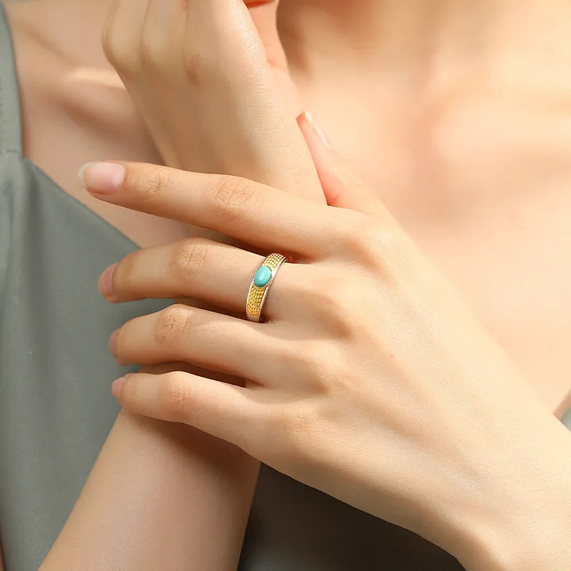 QIAOWUQIAONV Turquoise Rings Women's-3