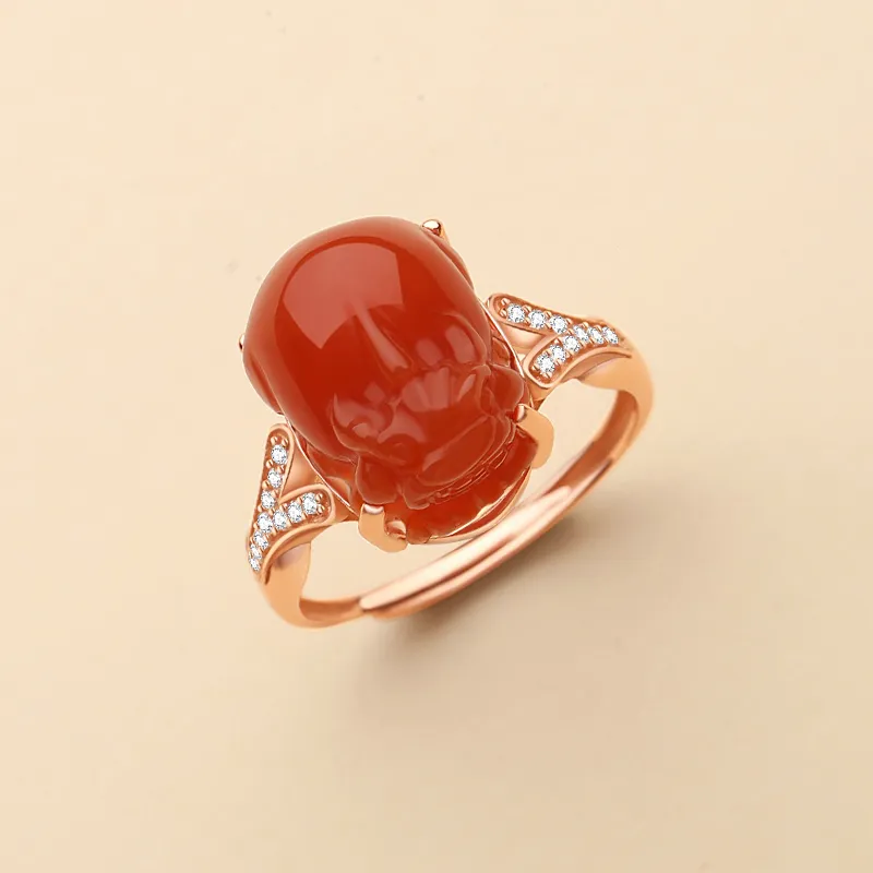 QIAOWUQIAONV Southern Red Agate Rings Women's-2