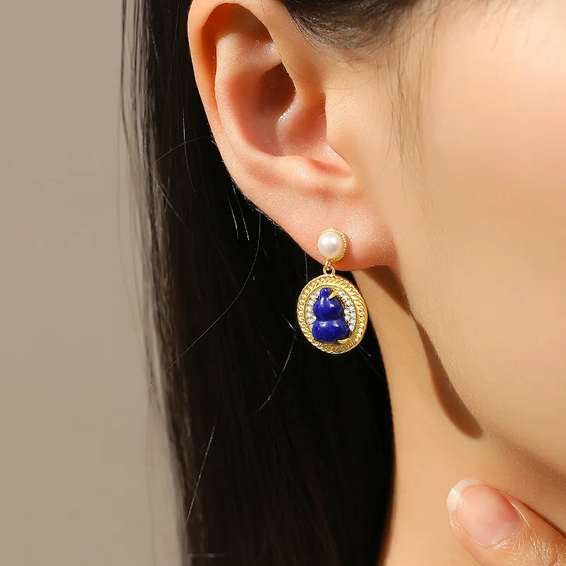 QIAOWUQIAONV Lapis Lazuli Earrings Women's-4