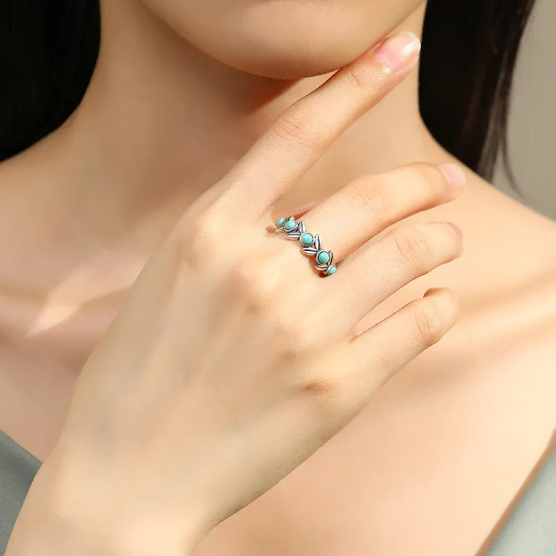 QIAOWUQIAONV Turquoise Rings Women's-5