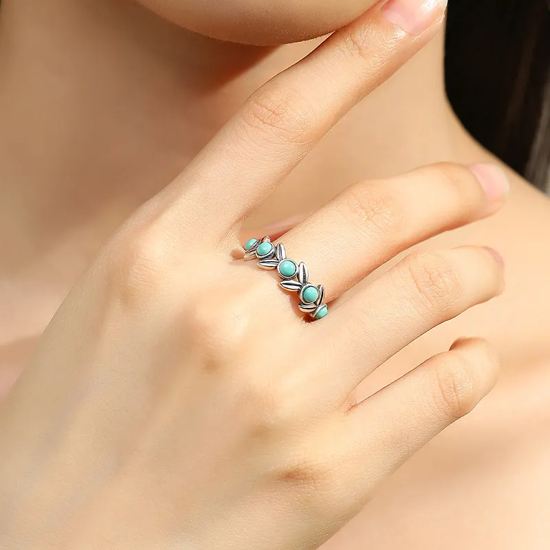 QIAOWUQIAONV Turquoise Rings Women's-4