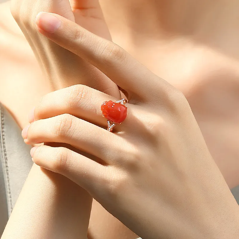 QIAOWUQIAONV Southern Red Agate Rings Women's-4