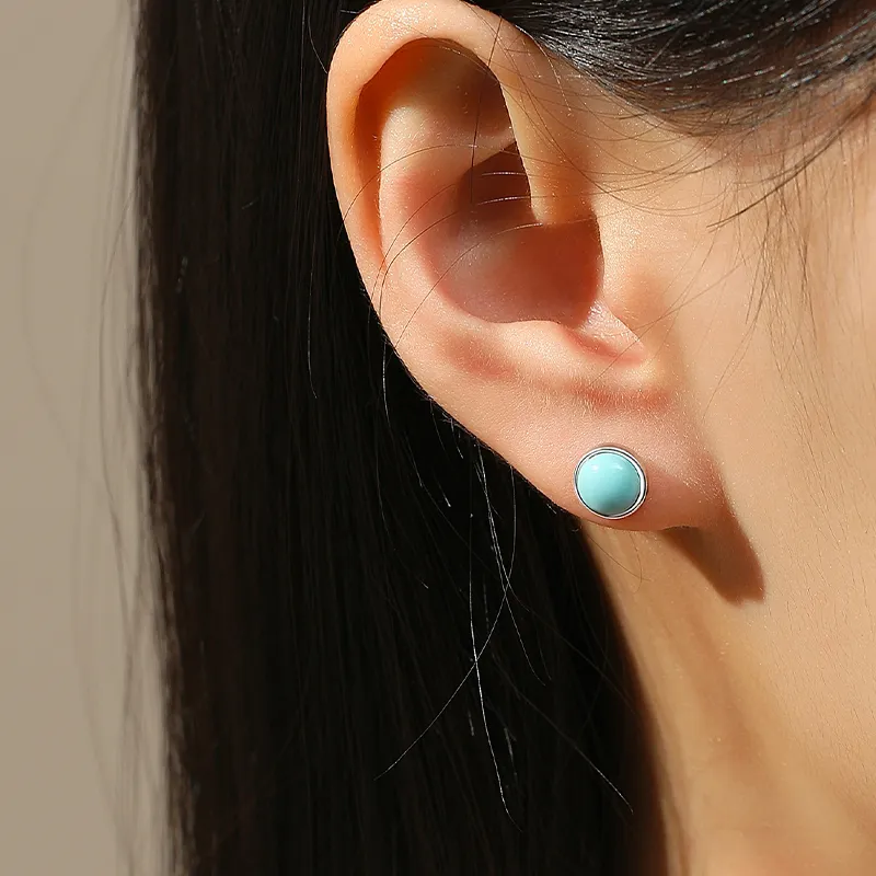 QIAOWUQIAONV Turquoise Stud Earrings Women's-4