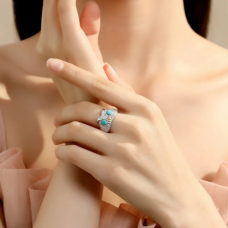 QIAOWUQIAONV Turquoise Rings Women's-6