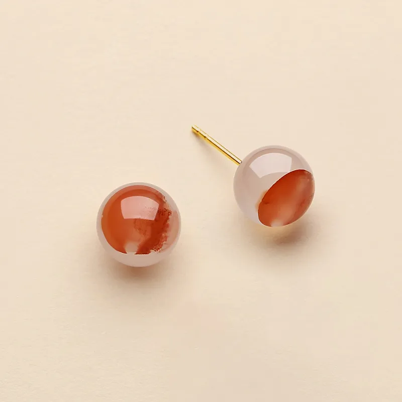 QIAOWUQIAONV Ice Drift Southern Red Agate Stud Earrings Women's-4