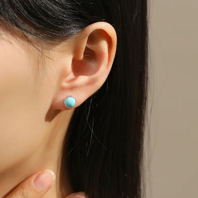 QIAOWUQIAONV Turquoise Stud Earrings Women's-5