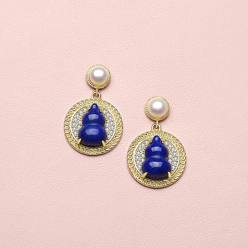 QIAOWUQIAONV Lapis Lazuli Earrings Women's-1