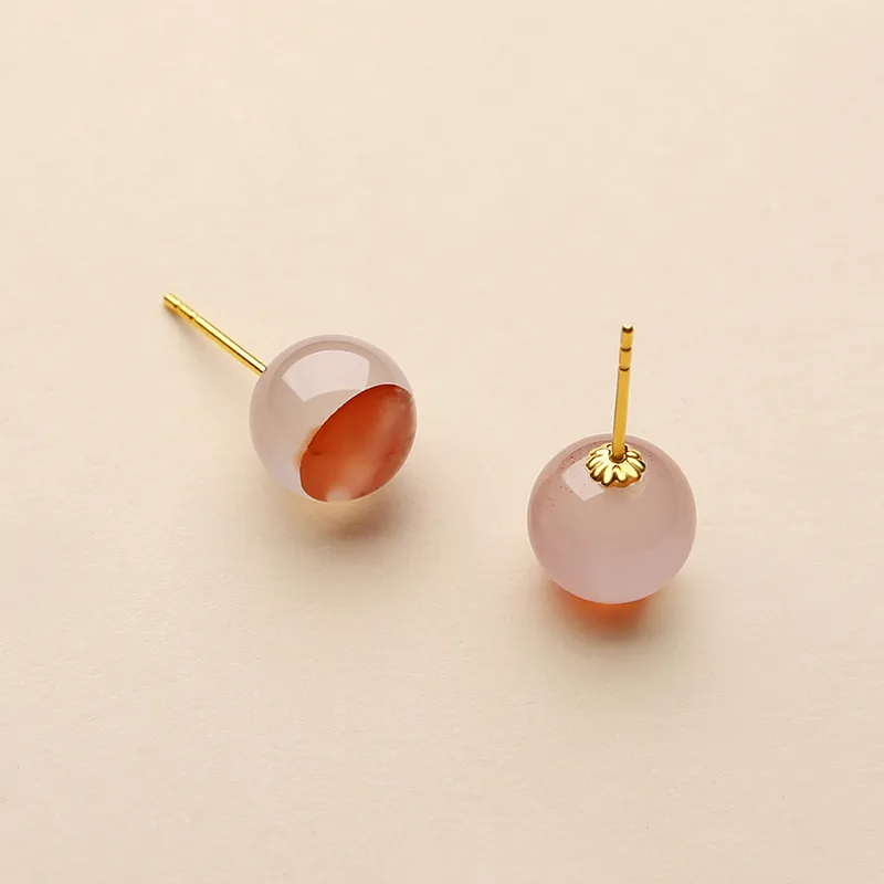 QIAOWUQIAONV Ice Drift Southern Red Agate Stud Earrings Women's-5