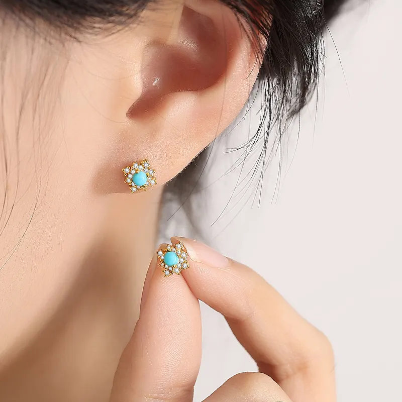 QIAOWUQIAONV Turquoises Stud Earrings Women's-4