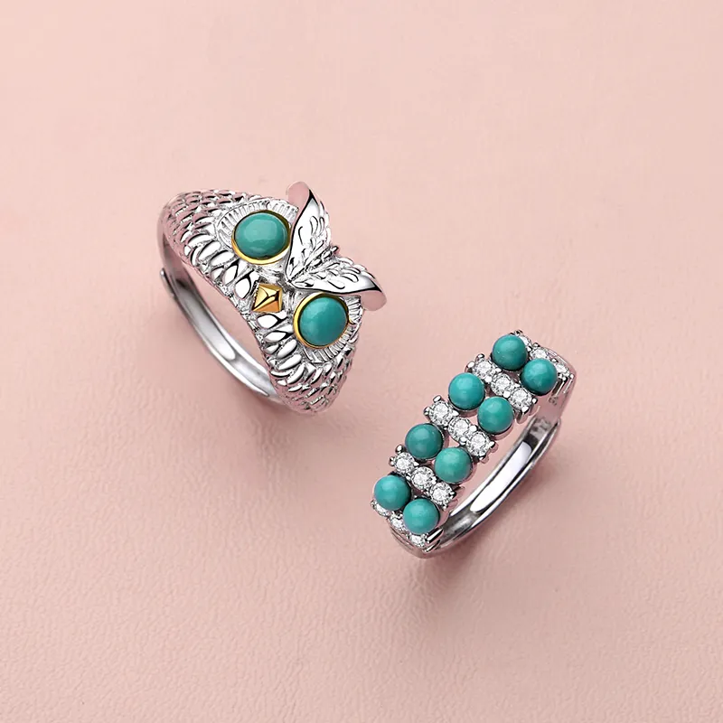 QIAOWUQIAONV Turquoise Rings Women's-5