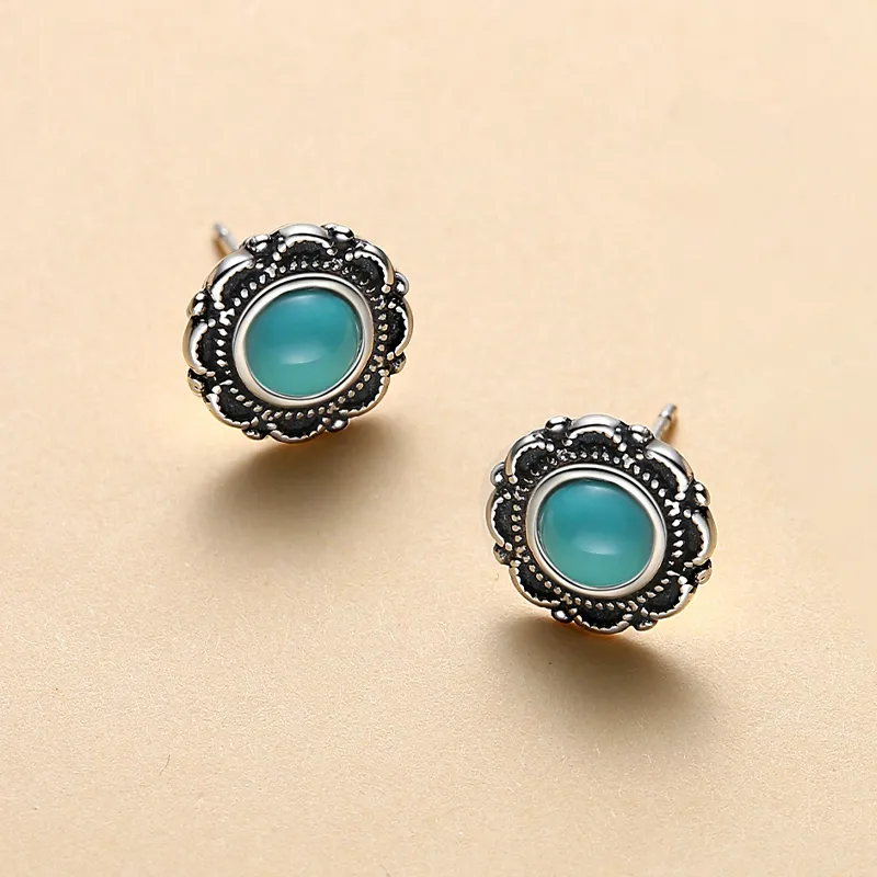 QIAOWUQIAONV Turquoise Stud Earrings Women's-2