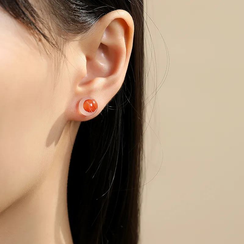 QIAOWUQIAONV Ice Drift Southern Red Agate Stud Earrings Women's-2