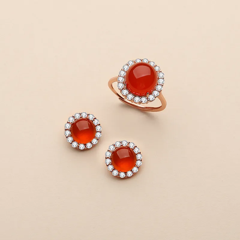 QIAOWUQIAONV Southern Red Agate Rings Women's-2