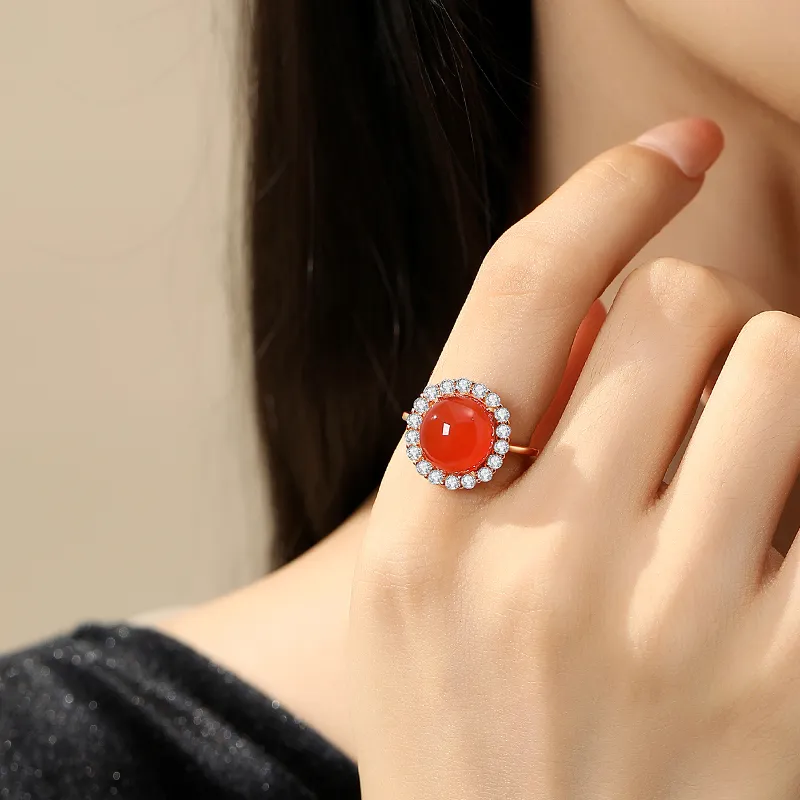 QIAOWUQIAONV Southern Red Agate Rings Women's-4